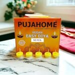Pujahome Cotton Wicks with Ghee Wax Free Vegan Diya Batti for Daily Puja Readymade Ghee Diya Batti Easy to Use Long Lasting (50 Pieces Per Pack, Pack of 2, White)