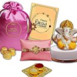 Midiron Rakhi Chocolate Hamper, Rakhi gift for brother Amazon – Stylish Rakhi with 90gm Chocolate, Ganesh Idol, Roli Akshat – Gift for Brother