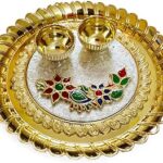 DMS RETAIL Handcrafted Acrylic Pooja Thali with Kumkum Holder Decorative Rakhi Thali|Engagement Thali|Rakshabandhan Thali|Tilak Thali