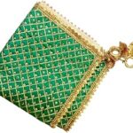 Dulhan Pack of 1 Square Decorative Silk Pooja Thali Cover, Green Thaalposh/Puja aasan for Mandir/Multipurpose/Shagun/Wedding Thali Rumal for Diwali karwa chauth and Various Rituals 18 inch