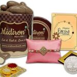 Midiron Premium Rakhi Chocolate Coated Almond Antique Rakhi with Chocolate Coated Almond, Silver Plated Coin Gift Set for Brother – Stylish Raksha Bandhan Hamper with Roli Akshat