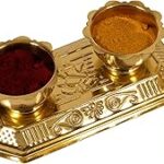 Putrika Traditional Handcrafted Brass Thali Haldi kumkum Chandhan Holder Stand Plate with Lid for Pooja|Puja|Worship [Weight:70gm Size:13cm*7cm*5.5cm] Haldi 2 Box