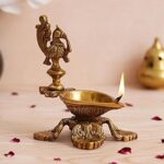 eCraftIndia Ethnic Peacock Design Brass Diya Deepak Lamp for Home Temple, Pooja Room, Office Decor for Diwali, Ganesh Chaturthi, and Navaratri Festival