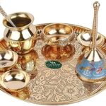Vikram Metal Brass Puja Thali | Pooja Thali | Brass Pooja Plate | Brass Bell | Brass Deepak | Brass Plate | Brass Lota | Brass Dhoop Holder | Brass Bowl | Brass Spoon (10 Inch Plate)