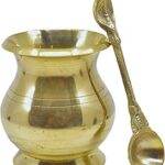 RealCraft; INSPIRING LIFES Brass Blessings Bundle: Pooja Lota, Spoon Panch Patra Charnamrit (Pack of 2,Gold)