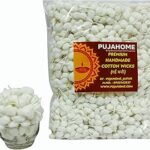 Pujahome Round Phool Batti- 500 Pieces | Round Cotton Wicks for Pooja | Rui Batti | Aarti Navratri Home Décor Meditation and Spiritual Prayers (White)