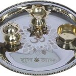 Two Moustaches Om Shubh Labh Engraved 8.5 Inches Stainless Steel Puja Thali Set, Traditional Pooja Aarti Thali for Home Temple, Housewarming Gifts, Pooja Plate, Pack of 1