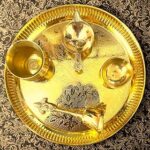 COPRASIA Brass Pooja Thali Set (Set of 5 Pcs) | Puja Plate with Diya, Bell, Kalash, Kumkum Bowl | Complete Brass Thali for Aarti, Festivals & Daily Rituals