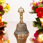 Blissful decor Presents Antique Tibetan Brass Bell Religious Handmade Vajra Dorje Prayer Bell Buddhism Weight -350 gm