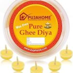 Pujahome Ghee Diya for Puja – 50 Pcs Pack Cow Ghee Wicks Ghee Batti for Pooja, Festivals, Havans| Long-Lasting, Vegan Ghee Diya Batti with 30-Minute Burning Time-Yellow