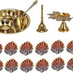 Majik Diwai Combo Pooja Thali, Bell with Aarti Diya with Set of 12 Pcs Diya Set