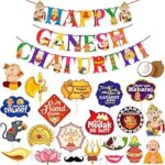 ZYOZIQUE Ganesh Puja Decorative Item - Ganesh Chaturthi Paper Banner & Props (Pack of 23) - Multicolour, Cardstock