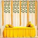 Party Propz Ganpati Decoration Setup for Home, Backdrop Decoration with Fairy Light 9m, Marigold Garland, Artificial Leaves -13Pcs Janmashtami, Varalakshmi, Haldi Decoration, Pooja Decoration Backdrop