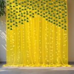 Party Propz Yellow Backdrop for Decorations - 8 pcs Ganpati Decoration Setup for Home, Haldi Decoration Items for Home, Janmashtami Backdrop Decorations, Varalakshmi Setup (Net Curtain)