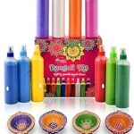 CraftVatika10 Rangoli Colour Powder Tube Kit with 4 Diya Oil Lamp Set for Diwali Ganesh Chaturthi Laxmi Pooja Home Temple Rangoli Diya Decoration
