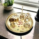 Blissful decor Presents Brass Pooja Thali | Set of 6 Items Set for Thakur Ji, Bhog Bartan/Prasad Bartan | Aarti Thali Set | Mandir Decorative | Diwali Use | Pure Brass thali