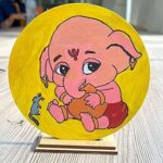 Ansoz Baby Ganesha with Mouse Art Craft Kit | Ganesh Art Craft: Wooden Pre-Marked Cutout for Kids and All Ages - DIY Craft Kit | Home Decor | Ganesh Chaturthi Gift Idea (Water Color Included)