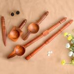 Wooden Havan Spoon Set – Sruba, Srchi & Pranita for Pooja Rituals | Handmade Brown Wooden Spoons for Havan & Yajna | Traditional Pooja Samagri by Think N Crafts India (Set of 5)