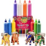 CraftVatika10 Rangoli Colour Powder Tube Kit with 4 Elephant Candle Holder Set for Diwali Ganesh Chaturthi Laxmi Pooja Home Temple Rangoli Candle Floor Decoration