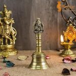 Two Moustaches 5 Inches Brass Pooja Hand Bell (Pack of 1), Ghanti for Puja, Ghanti for Temple
