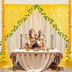Party Propz Backdrop Cloth for Decoration Pooja with Light, Ganpati Decoration Setup for Home, Backdrop Decorations for Janmashtami, Varalakshmi, Haldi Decorations (11Pc)(Net)(Yellow, White)