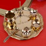 SATVIK 8 Inch Brass Puja Thali Set of 7 | Handcrafted Design for Divine Blessings | Ideal Housewarming Return Gift | Perfect for Festivals & Worship | Complete Puja Thali Set
