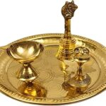 Spillbox Traditional Handcrafted Brass Puja | Pooja Thali Set | Arati | Arathi | Arthi | Arti | Arathi | Bartan Thambulam Plate Set for Several Occasions- Ring Plate 7inch Puja Set(Diya Bell dhoop)