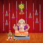 DIGI ART'S Ganpati Decoration Set – 13 Pcs Combo | Hanging Artificial Brinjal & Floral Garland Kit | Ganesh Chaturthi Home Mandir Festival Backdrop Decor for Pooja & Celebrations