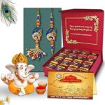 Midiron Lumba Rakhi Gift Set for Bhaiya and Bhabhi – Raksha Bandhan Couple Rakhi with Chocolates, Ganesh Idol, Roli Akshat & Greeting Card | Festive Gift Hamper for Brother and Sister-in-law