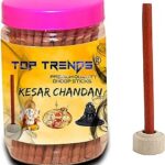 NRSON® Kesar Chandan Premium Fragrance Dhoop Agarbatti/Incense Sticks for Pooja with Stand Holder in Storage Box/Meditation, Prarthan, Yoga,AARTI/Scented Dhoop Batti (Aprox 60 Stick)