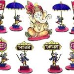 Wooden MDF Ganpati Set for Ganpati Utsav Ofice Mandir Decoration for Home & Decor