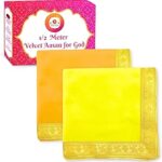 Bhakti Lehar (20 x 40 Inch) Large Size Yellow & Orange Velvet Pooja Aasan for God Idol/Chowki Aasan Kapda Mat for Puja Table, Home Mandir and Temple - Pack of 2