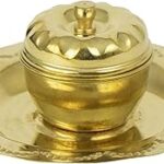 Spillbox Brass Box Pooja | Puja | Roli | Chawal | Chandan | Haldi | Kumkum Puja Box | Sindoor | Turmeric | Dabbi | Dibbi | Dhani | Dani Lid Holder Articles Decor Gifts - Apple Kumkum Plate (1)