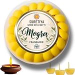 Suretiya Mogra Fragrance Cow Ghee Diya Batti for Daily Pooja, Premium Cotton Readymade Ghee Wicks for Pooja, Wax Free, 100 Pieces with 30 Min Burn Time, Jyot batti for puja