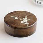 Aurum Crafts Bella Mango Wood Roti Box | Wooden Handpainted Chapati Box for Kitchen | Wooden Casserole with Handpainted Flower design Lid (Size - 8in x 8in x 3in)