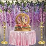 Lazybeee Ganpati Pandal Decoration Kit | 19pcs White Sheer Backdrop with Purple Wisteria Flowers & Home Decor for Ganesh Chaturthi, Birthdays & Anniversaries