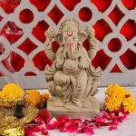 SAUDEEP INDIA Mitti Ganesh Idol | Eco-Friendly Handcrafted Mud/Clay Ganesh Murti | Ganpati Figurine for Visarjan | Biodegradable Lotus Ganesha Statue | Ganesh Chaturthi