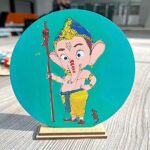 Ansoz Divine Ganesha Artistic Plaque Art Craft Kit | Ganesh Art Craft: Wooden Pre-Marked Cutout for Kids and All Ages - DIY Craft Kit | Home Decor | Ganesh Chaturthi Gift Idea (Water Color Included (Ganesha with Spear)