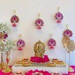 Natali Traders Wall Decor Lotus for Home Decor Diwali Navratri Puja Mandir Wedding Decoration Items Hanging for Ganesh Festival - Pink Lotus Flower Hangings Pack of 8 Pcs