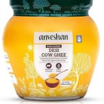Anveshan Empowering farmers with technology A2 Desi Cow Ghee 500mL | Glass Jar | Bilona Method | Curd-Churned | Pure, Natural & Healthy | Lab Tested | Grass-Fed Cultured Ghee