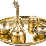 Spillbox Traditional Brass Puja|Pooja Thali|Arati|Arathi|Arthi|Arti |Puja Plate with Bell, Diya, Agarbatti Stand, Kumkum Box & Bowls|Brass Thali for Mandir, Festivals- Plain PPset(Small)