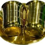 Bhabani Antique Shops Elegant Devotion Glass Puja Thali Collection 2Pcs Thali, 2 Pcs Glass (Brass, 9.0 cm,Small)