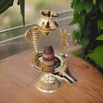 Salvus APP SOLUTIONS Original Narmadeshwar Shivling with Brass Jaladhari, Kalash & Trishul | Sacred Shiva Lingam for Home & Temple | Energized for Puja & Abhishek., 10 cm, 4.5 Inch