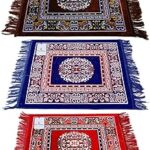 Kuber Industries 3 Pieces Velvet Prayer Mat/Aasan/Pooja Mat/Meditation Rectangular Shape Mat/Multipurpose Velvet Rug Mat 2 Ft X 2 Ft (Brown & Royal Blue & Red) Ctktc33958
