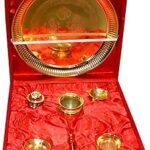 Traditional Gold Plated Brass Pooja Thali Set of 7 Pcs with Box Packing