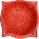 Indian Crafts Handmade Designer Clay Diya Four mukh mukhi batti Diya Oil lamp Terracotta Diya for Diwali Pooja Decoration Set of 2 pic Deepak Diya with 1 Packet Long Cotton Wicks (Small Chamukha)