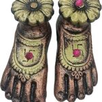 SHAGUN EK ANOKHA RISHTA Terracotta Maa Lakshmi Devi Charan Diya Handmade Clay Laxmi Charan Paduka for Diwali Pooja Decorative Foot Diya (Flower-Multicolor)