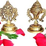 Aalayam Selveer Brass Shankh Chakra Set Small, 5.8cm Height, Brass, Gold Colour, 1 Set(1 No Brass Shankh + 1 No Brass Chakra)