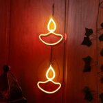 OVG Diya Toran Neon Sign LED Light 6 x 6 Inch, Latkan for Diwali, Mandir Lights, Home Decor, Gifts and All Occasions Multicolor 2 diyas (Adapter Included)