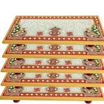 Handicraft Kingdom Elegant Puja Articles for Home Mandir Décor & Office Temple | Antique Decorative Unique Chowki for Traditional Gifting | Items Chowki | Approx Size (4x8 Inch & Wt 1500 Gm Pack of 5